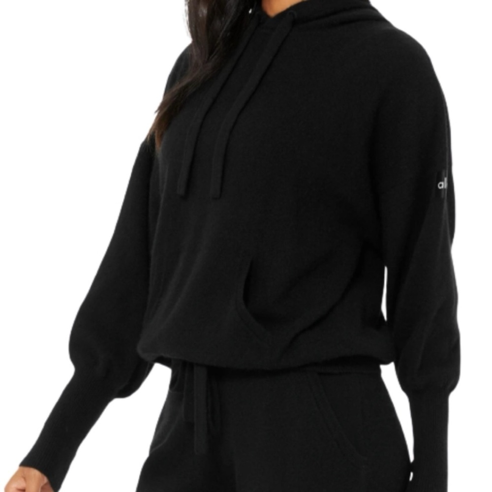 ALO Yoga Black Jet‎ Set Cashmere Pullover Sweatshirt Hoodie XS